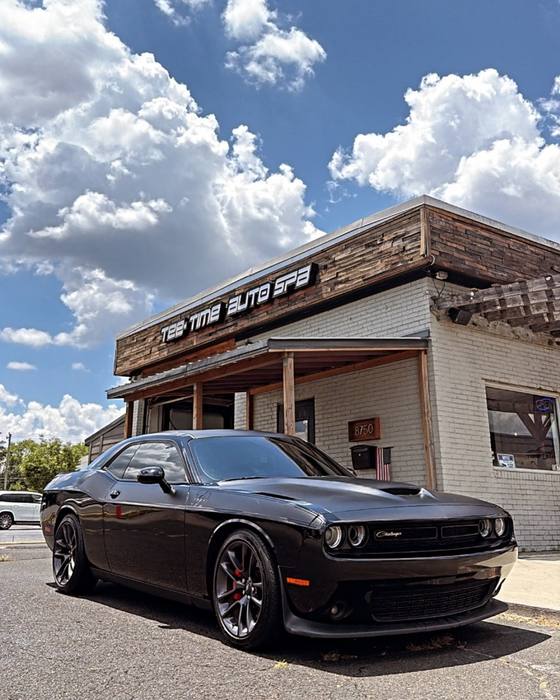 Black Dodge Challenger at the shop